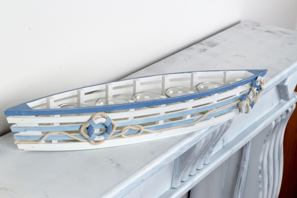 Svícen 5 kalíšků ve tvaru loďky 52x10x8cm