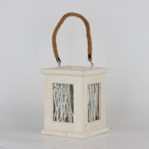 Svícen  dřevěný s větvičkami bílý 14x18x14cm