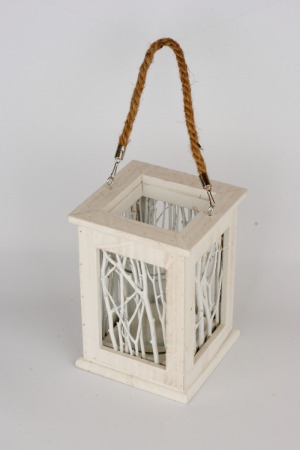 Svícen dřevěný s větvičkami bílý 17x23cm