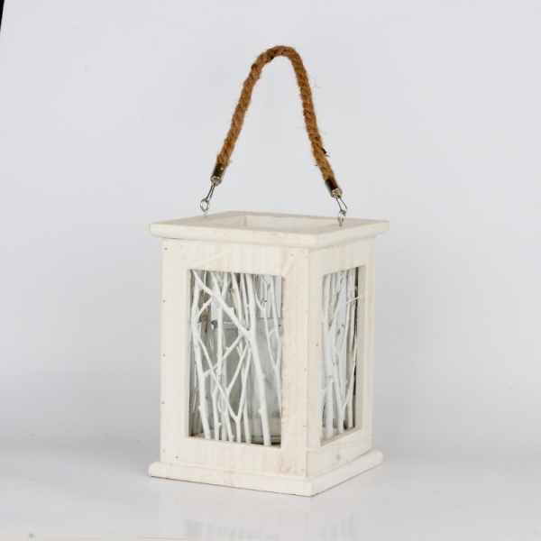 Svícen dřevěný s větvičkami bílý 17x23cm