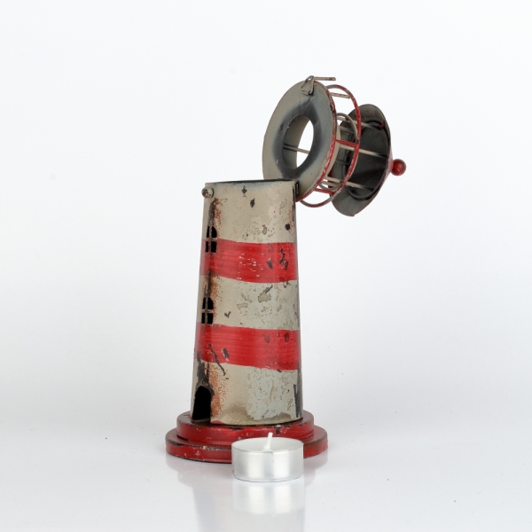 Svícen na čajovou svíčku maják červený 24cm