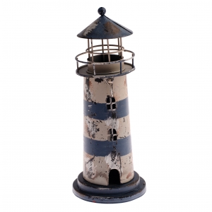 Svícen na čajovou svíčku maják modrý 24cm