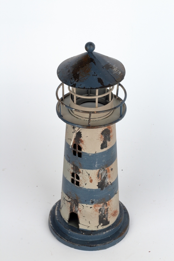 Svícen na čajovou svíčku maják modrý 24cm