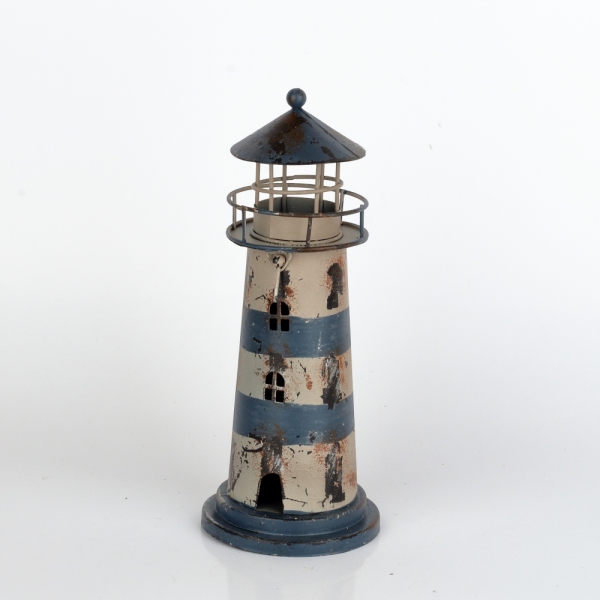 Svícen na čajovou svíčku maják modrý 24cm