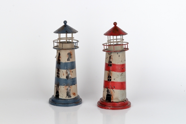 Svícen na čajovou svíčku maják modrý 24cm