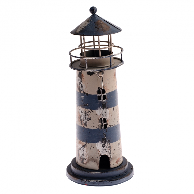 Svícen na čajovou svíčku maják modrý 24cm