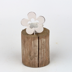 Svícen na čajovou svíčku špalek s kytičkou 16,5cm