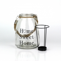 Svícen sklo L černý text