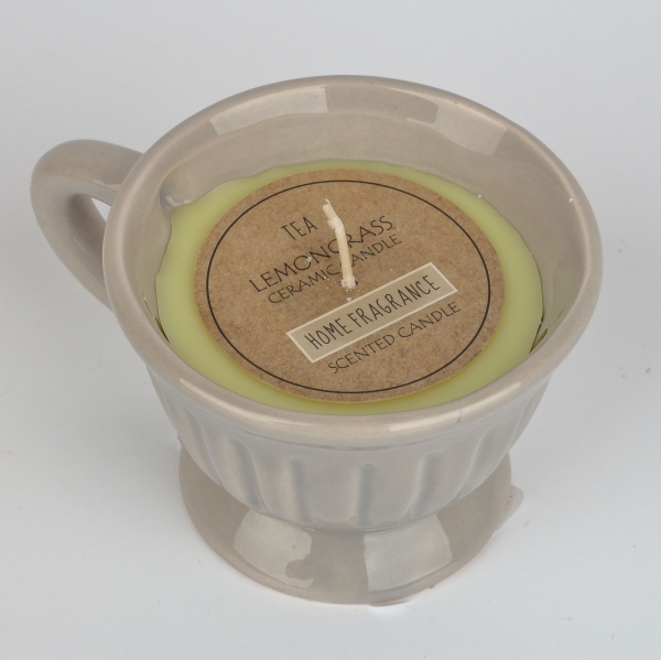 Svíčka v béžovém hrníčku 9x8x6cm 