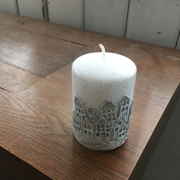 Svíčka vánoční čas válec bílý 7x10cm