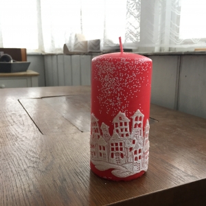 Svíčka vánoční čas válec červený 7x14cm