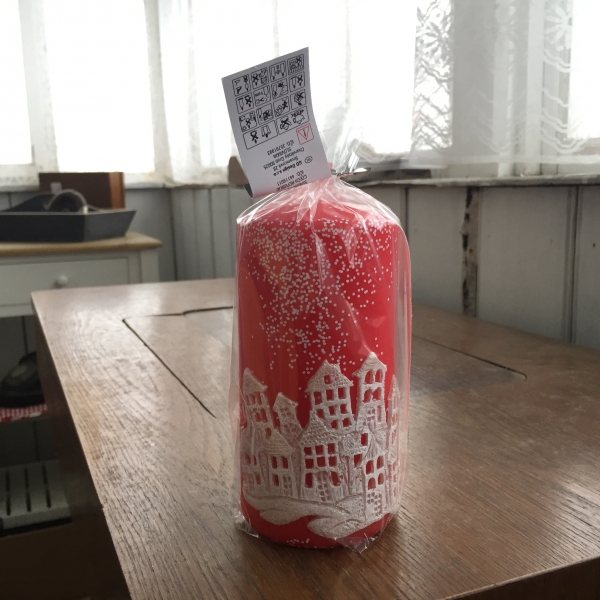 Svíčka vánoční čas válec červený 7x14cm