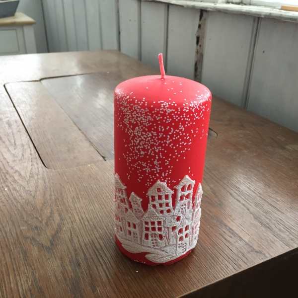 Svíčka vánoční čas válec červený 7x14cm