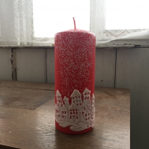 Svíčka vánoční čas válec červený 7x18cm