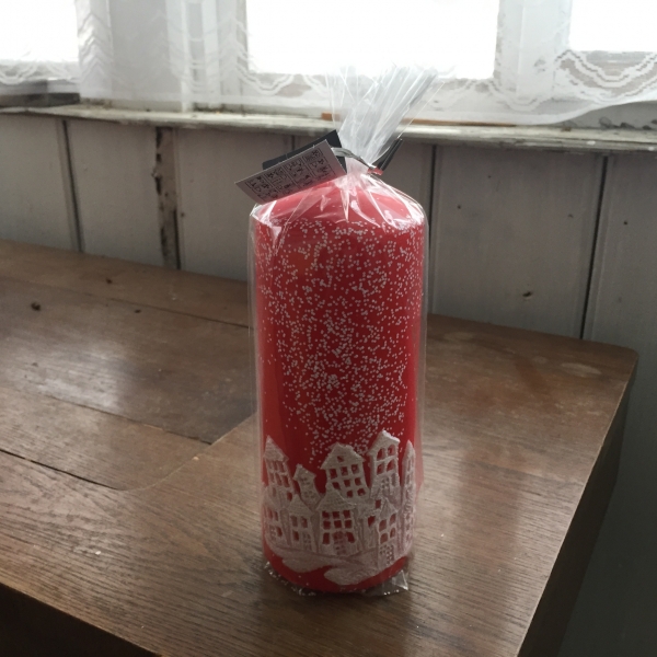 Svíčka vánoční čas válec červený 7x18cm