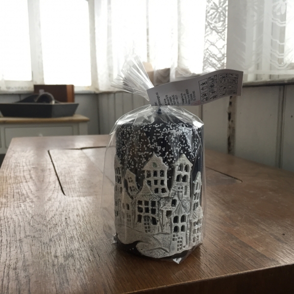 Svíčka vánoční čas válec modrý 7x10cm