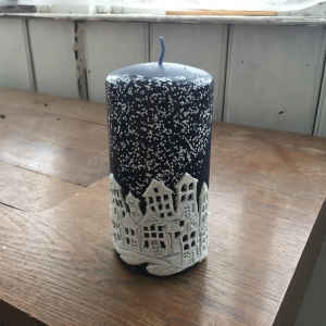 Svíčka vánoční čas válec modrý 7x14cm