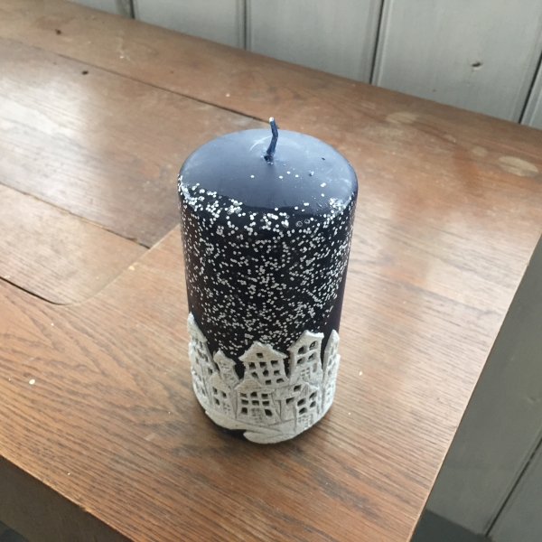 Svíčka vánoční čas válec modrý 7x14cm