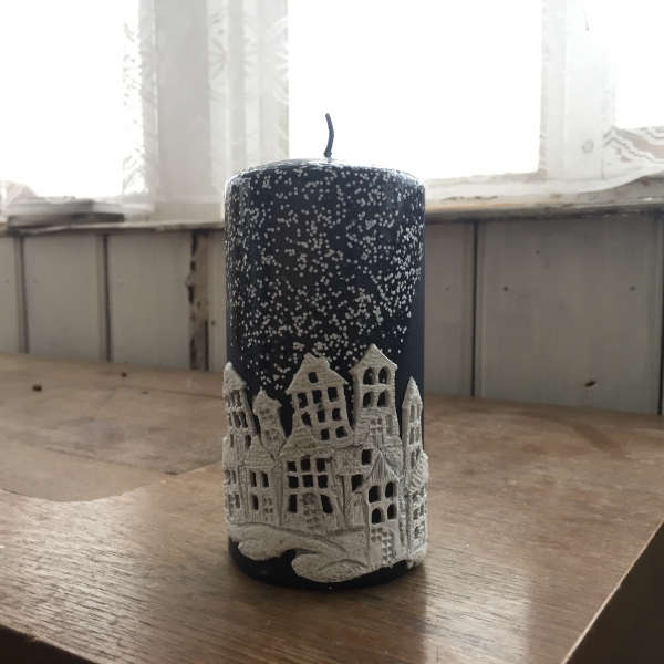 Svíčka vánoční čas válec modrý 7x14cm