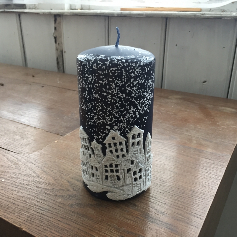 Svíčka vánoční čas válec modrý 7x14cm