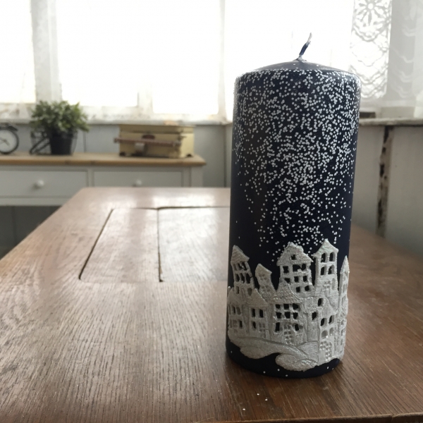 Svíčka vánoční čas válec modrý 7x18cm