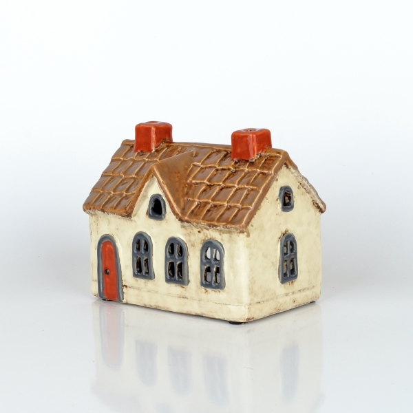 Svítící domeček krémový 13,5 x 11 x 9 cm