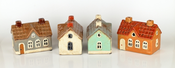 Svítící domeček krémový 13,5 x 11 x 9 cm