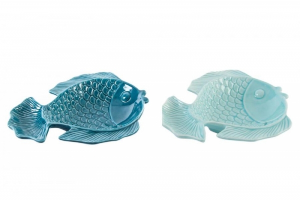 Talíř porcelánová ryba bledě modrá 18x15x3cm 