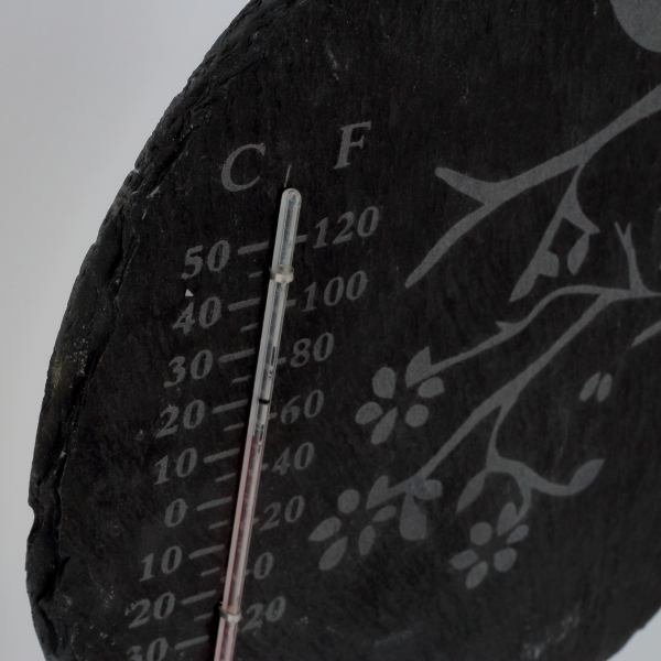 Teploměr z břidlice s ptáčkem kulatý 22cm