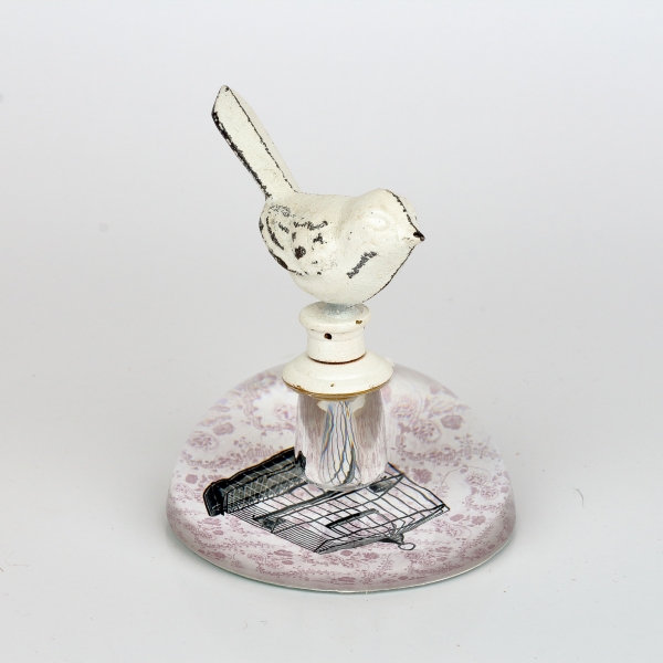 Těžítko s ptáčkem růžové 8x10x10cm