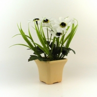 Umělé květiny - kopretina v květináči bílá