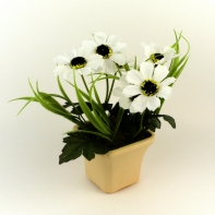 Umělé květiny - kopretina v květináči bílá