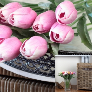 Umělé tulipány růžovo-bílé 43cm