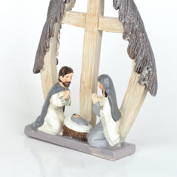 Vánoční betlém s křížem, kulatý, 15x21x5cm