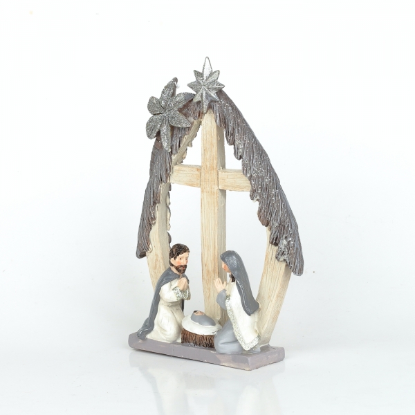 Vánoční betlém s křížem, kulatý, 15x21x5cm