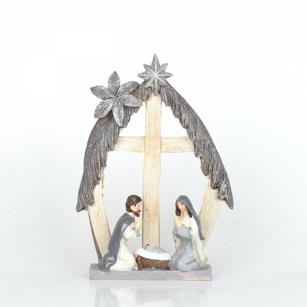 Vánoční betlém s křížem, kulatý, 15x21x5cm