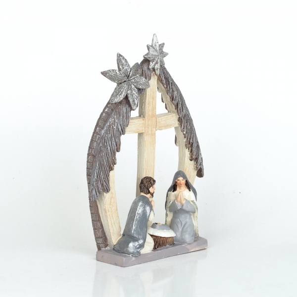 Vánoční betlém s křížem, kulatý, 15x21x5cm