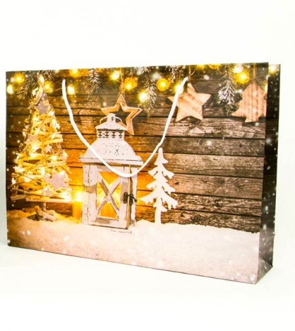 Vánoční dárková papírová taška ležatá lucerna34,5x8,5x25cm