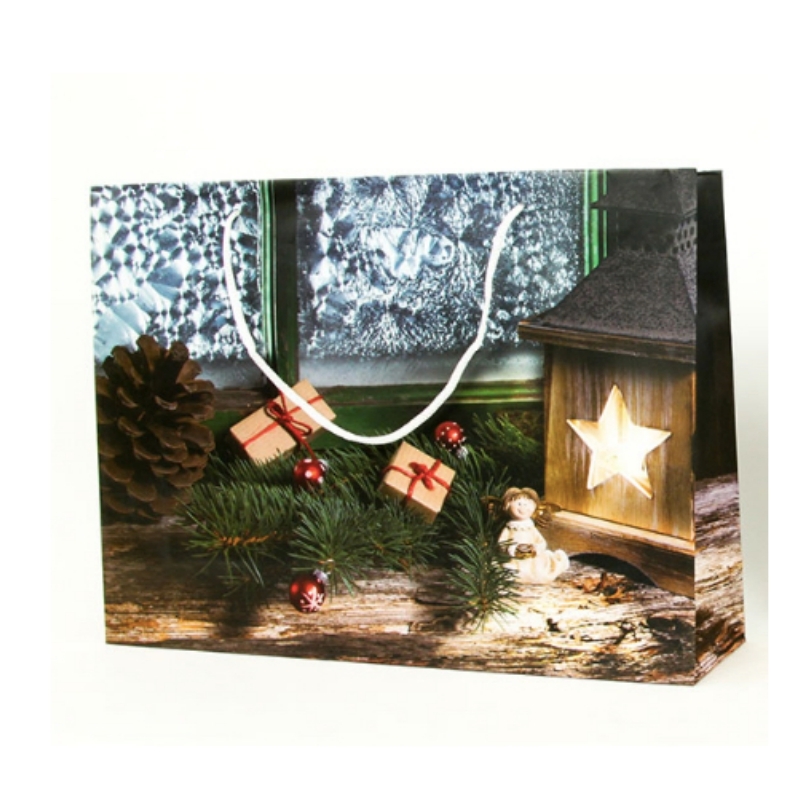 Vánoční dárková papírová taška ležatá lucerna34,5x8,5x25cm