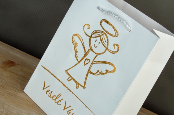 Vánoční dárková taška anděl bílá L