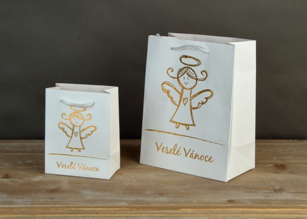 Vánoční dárková taška anděl bílá M