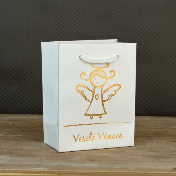 Vánoční dárková taška anděl bílá M