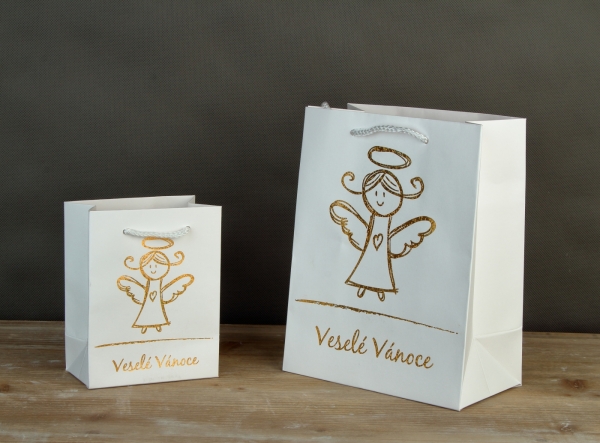 Vánoční dárková taška anděl bílá M