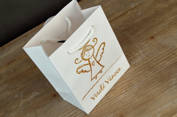 Vánoční dárková taška anděl bílá M