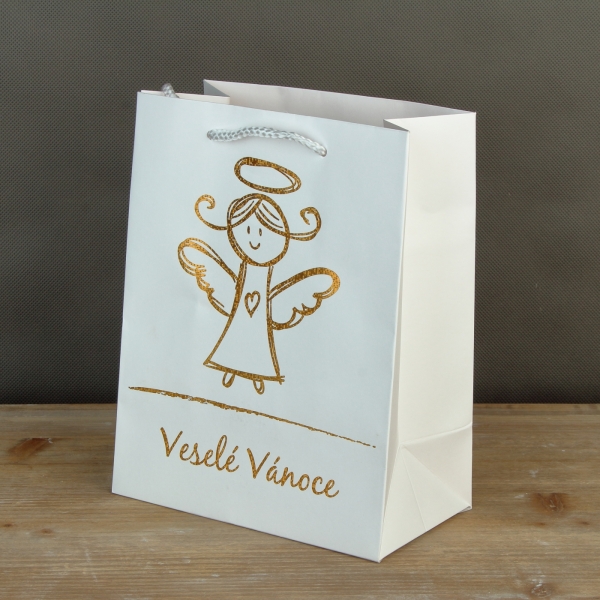 Vánoční dárková taška anděl bílá XXL
