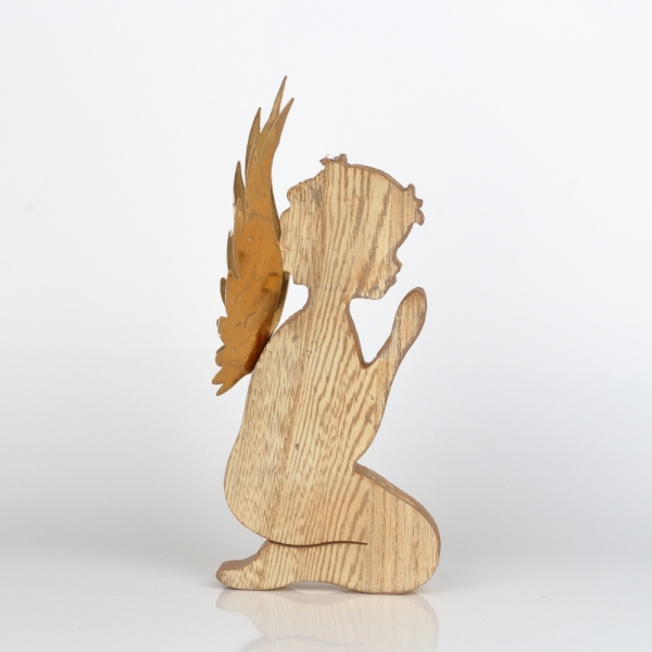 Vánoční dekorace anděl dřevěný klečící 12x12x23cm