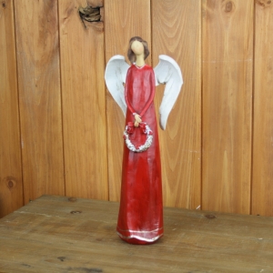 Vánoční dekorace - anděl držící věnec 30,5cm