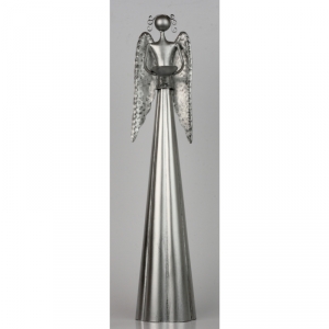 Vánoční dekorace anděl plechový stříbrný 55cm