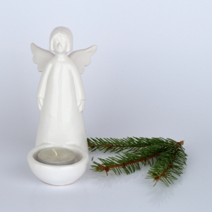 Vánoční dekorace anděl s miskou na svíčku 16cm