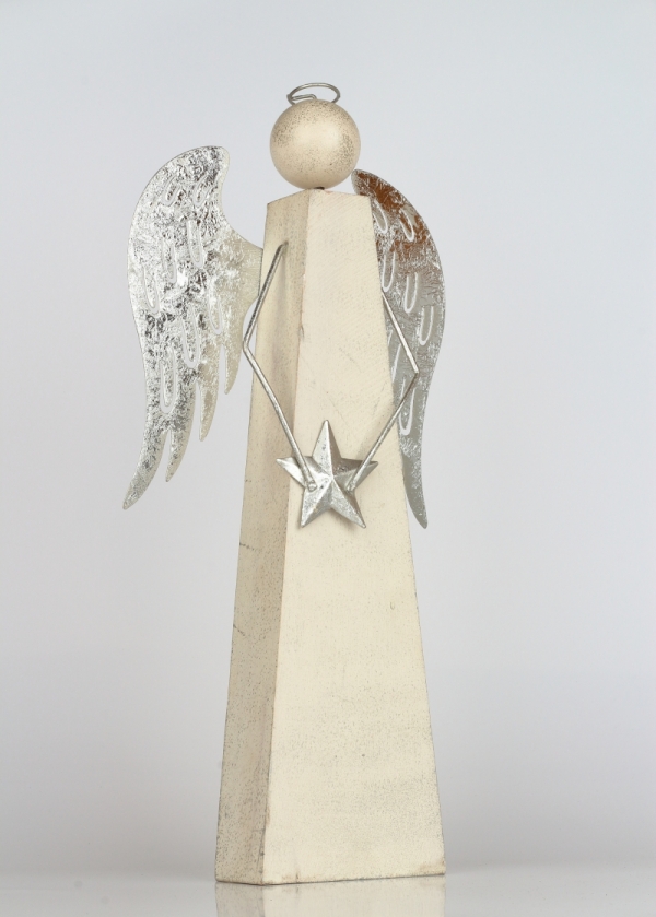 Vánoční dekorace anděl se stříbrnými křídly 10x10x40cm